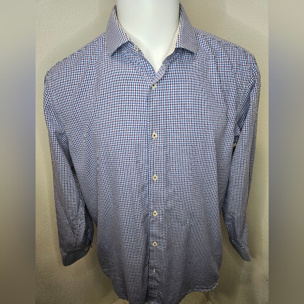Bugatchi Shape Fit Checkered Dress Button Down Men's XL